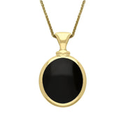 18ct Yellow Gold Whitby Jet Blue John Small Double Sided Oval Fob Necklace, P219_2.