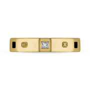 18ct Yellow Gold Whitby Jet 0.09ct Diamond Queen's Jubilee Hallmark Princess Cut 4mm Ring