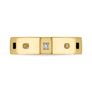 18ct Yellow Gold Whitby Jet 0.12ct Diamond Queen's Jubilee Hallmark Princess Cut 5mm Ring