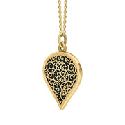 18ct Yellow Gold Whitby Jet Flore Filigree Large Heart Necklace. P3631._2