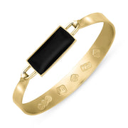 18ct Yellow Gold Whitby Jet Hallmark Wide Oblong Bangle, B030_FH