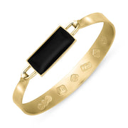 18ct Yellow Gold Whitby Jet Jubilee Hallmark Collection Wide Oblong Bangle, B030_JFH