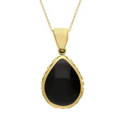 18ct Yellow Gold Whitby Jet Lapis Lazuli Double Sided Celtic Edge Pear Cut Fob Necklace, P410_2.