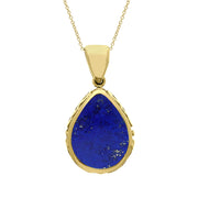 18ct Yellow Gold Whitby Jet Lapis Lazuli Double Sided Celtic Edge Pear Cut Fob Necklace, P410.