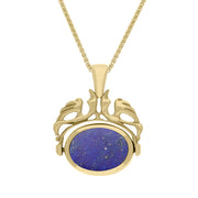 18ct Yellow Gold Whitby Jet Lapis Lazuli Double Sided Oval Swivel Fob Necklace, P104_4.