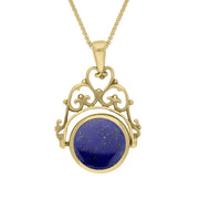 18ct Yellow Gold Whitby Jet Lapis Lazuli Double Sided Round Swivel Fob Necklace, P110_2.