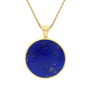 18ct Yellow Gold Whitby Jet Lapis Lazuli Large Double Sided Round Fob Necklace, P012.