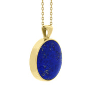 18ct Yellow Gold Whitby Jet Lapis Lazuli Large Double Sided Round Fob Necklace, P012_3.