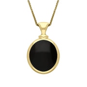 18ct Yellow Gold Whitby Jet Lapis Lazuli Small Double Sided Oval Fob Necklace, P219_2.
