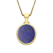 18ct Yellow Gold Whitby Jet Lapis Lazuli Small Double Sided Oval Fob Necklace, P219.