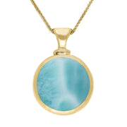 18ct Yellow Gold Whitby Jet Larimar Double Sided Round Dinky Fob Necklace, P218.