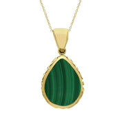 18ct Yellow Gold Whitby Jet Malachite Double Sided Celtic Edge Pear Cut Fob Necklace, P410.
