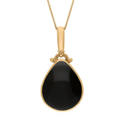 18ct Yellow Gold Whitby Jet Malachite Double Sided Pear Fob Necklace, P056_2.