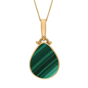 18ct Yellow Gold Whitby Jet Malachite Double Sided Pear Fob Necklace, P056.