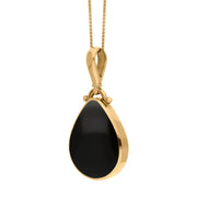 18ct Yellow Gold Whitby Jet Malachite Double Sided Pear Fob Necklace, P056_3.