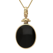 18ct Yellow Gold Whitby Jet Malachite Double Sided Oval Fob Necklace, P100_2.
