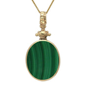 18ct Yellow Gold Whitby Jet Malachite Double Sided Oval Fob Necklace, P100.