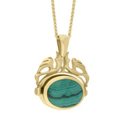 18ct Yellow Gold Whitby Jet Malachite Double Sided Oval Swivel Fob Necklace, P104_4_3.