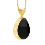 18ct Yellow Gold Whitby Jet Malachite Queens Jubilee Hallmark Double Sided Pear-shaped Necklace