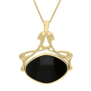 18ct Yellow Gold Whitby Jet Mother Of Pearl Bell Diamond Swivel Fob Necklace, P113_10_2.