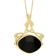 18ct Yellow Gold Whitby Jet Mother Of Pearl Bell Diamond Swivel Fob Necklace