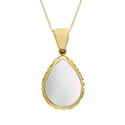 18ct Yellow Gold Whitby Jet White Mother Of Pearl Double Sided Celtic Edge Pear Cut Fob Necklace, P410.