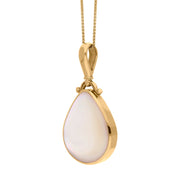 18ct Yellow Gold Whitby Jet Mother of Pearl Double Sided Pear Fob Necklace, P056_3.