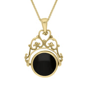 18ct Yellow Gold Whitby Jet Mother Of Pearl Double Sided Round Swivel Fob Necklace, P110_2.