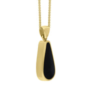 18ct Yellow Gold Whitby Jet Mother Of Pearl Small Double Sided Pear Cut Fob Necklace, P835_3.