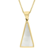 18ct Yellow Gold Whitby Jet Mother Of Pearl Small Double Sided Triangular Fob Necklace, P834.