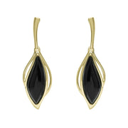 18ct Yellow Gold Whitby Jet Open Marquise Drop Earrings, E2437