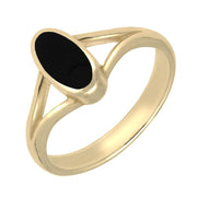 18ct Yellow Gold Whitby Jet Oval Split Shoulder Ring. R114.