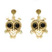 18ct Yellow Gold Whitby Jet Owl Stud Earrings E2329