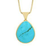 18ct Yellow Gold Whitby Jet Turquoise Queens Jubilee Hallmark Double Sided Pear-shaped Necklace, P148_JFH