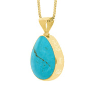 18ct Yellow Gold Whitby Jet Turquoise Queens Jubilee Hallmark Double Sided Pear-shaped Necklace