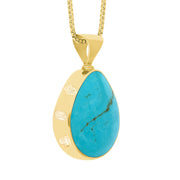18ct Yellow Gold Whitby Jet Turquoise Queens Jubilee Hallmark Double Sided Pear-shaped Necklace