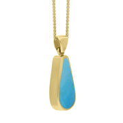 18ct Yellow Gold Whitby Jet Turquoise Small Double Sided Pear Cut Fob Necklace, P835_3.