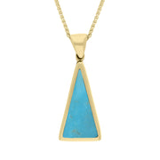 18ct Yellow Gold Whitby Jet Turquoise Small Double Sided Triangular Fob Necklace, P834.