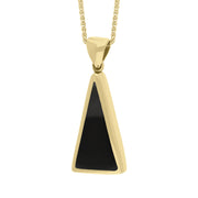 18ct Yellow Gold Whitby Jet Turquoise Small Double Sided Triangular Fob Necklace, P834_3.
