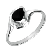 18ct White Gold Whitby Jet Offset Pear Ring, R071.