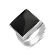 18ct White Gold Whitby Jet Small Square Ring, R603.