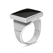 18ct White Gold Whitby Jet Small Square Ring, R603_2