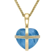 18ct Yellow Gold Aquamarine Small Cross Heart Necklace, P1544.