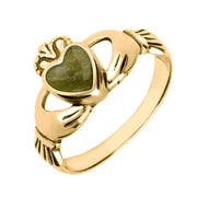 18ct Yellow Gold Connemara Green Marble Claddagh Set Ring, R074
