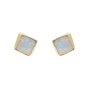 18ct Yellow Gold Opal Abstract Square Stud Earrings UNQOPAL