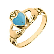 18ct Yellow Gold Turquoise Claddagh Set Ring, R074