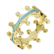 18ct Yellow Gold Turquoise Diamond Tiara Double Band Ring. R1234.