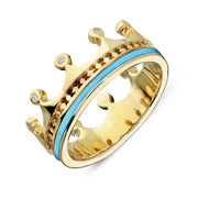 18ct Yellow Gold Turquoise Diamond Tiara Patterned Band Ring. R1222.