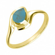 18ct Yellow Gold Turquoise Offset Pear Ring. R071.