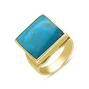18ct Yellow Gold Turquoise Small Square Ring, R603.